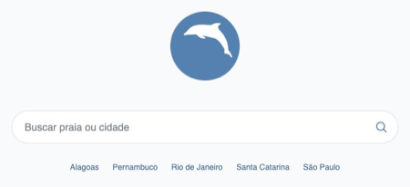 Novo design do Praia Limpa, com busca por praia ou cidade e links para os estados